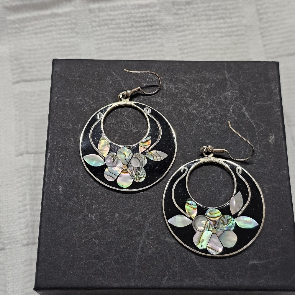 Alpaca Mexico Silver Abalone Vintage Drop Earrings - Picture 5 of 8